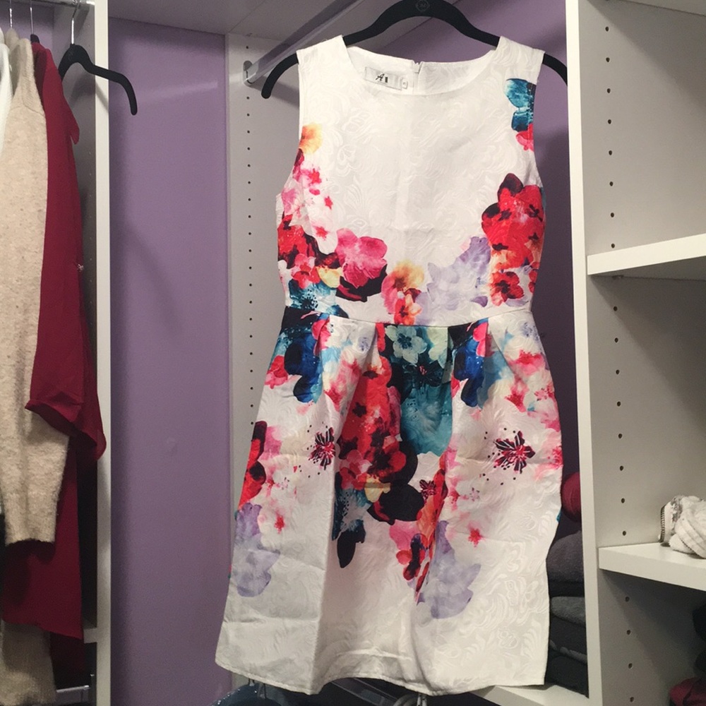 Fit & Flare Box Dress with Multi-Color Flowers